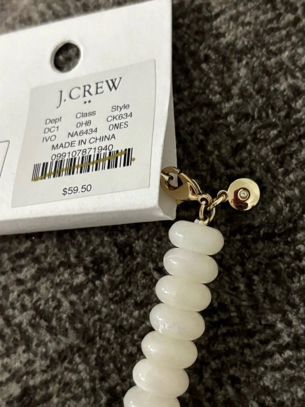 J. Crew Ivory Beaded Necklace with Gold Heart Charm